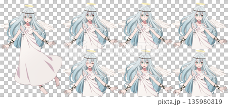 天使女孩臉部表情套裝，背部有翅膀 135980819