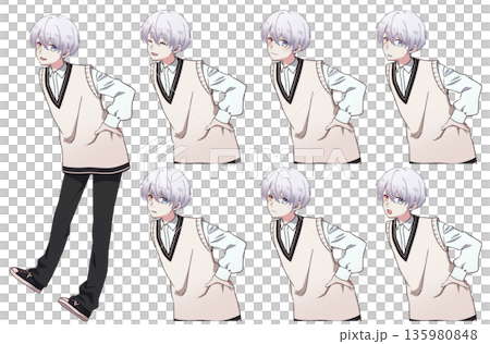 Cute boy facial expression set in casual clothes 135980848