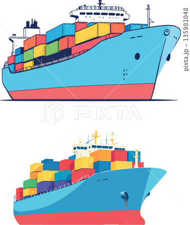 Cargo ship carrying colorful containers across the ocean Cargo ship carrying colorful containers across the ocean 135981048