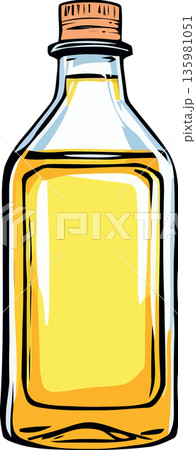 Glass bottle containing fresh vegetable cooking oil 135981051