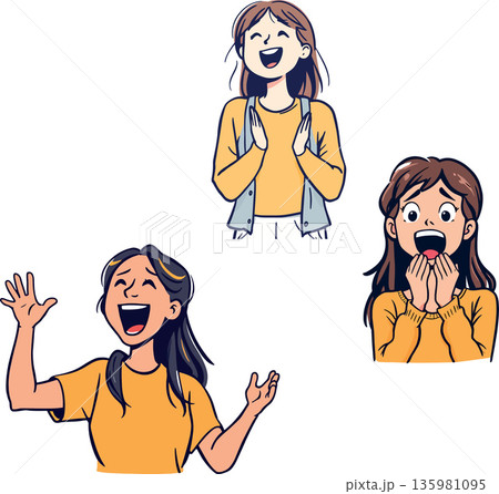 Young women showing different expressions of happiness and excitement 135981095