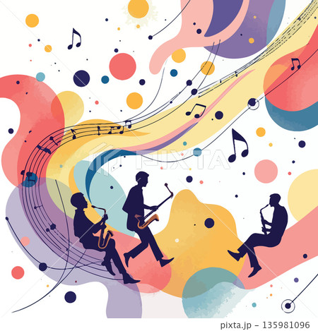 Saxophonists playing music with colorful abstract background Saxophonists playing music with colorful abstract background 135981096