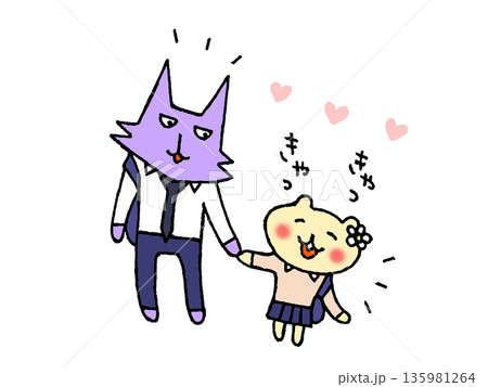 かわいい制服カップルのイラスト 135981264