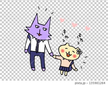かわいい制服カップルのイラスト 135981264