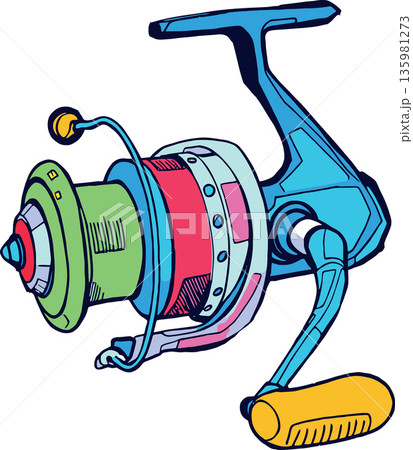 Colorful fishing reel illustration for fishing and recreation activities Colorful fishing reel illustration for fishing and recreation activities 135981273