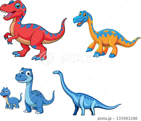 Vsai four cartoon dinosaurs standing and smiling 135981286