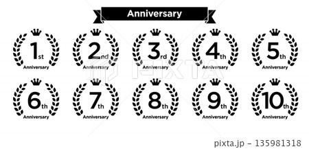 月桂冠とクラウン　周年記念アニバーサリーロゴモノクロ 1st〜10th 135981318