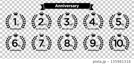 月桂冠とクラウン　周年記念アニバーサリーロゴモノクロ 1st〜10th 135981318
