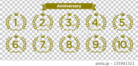 Golden laurel wreath and crown anniversary logo 1st to 10th Golden laurel wreath and crown anniversary logo 1st to 10th 135981321