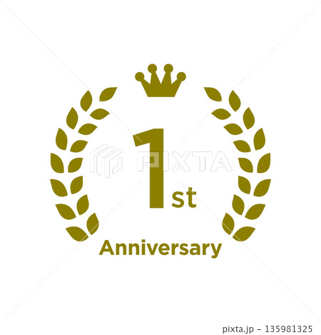 金色の月桂冠とクラウン　周年記念アニバーサリーロゴ 1st 135981325