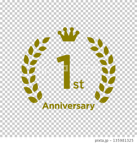 金色の月桂冠とクラウン　周年記念アニバーサリーロゴ 1st 135981325