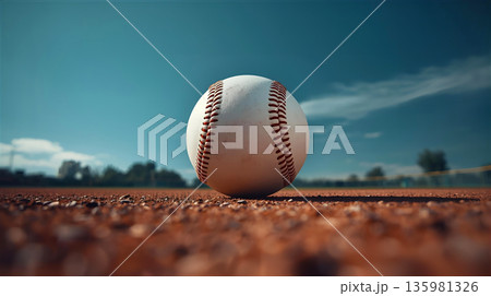 広いグラウンドに野球ボール 135981326