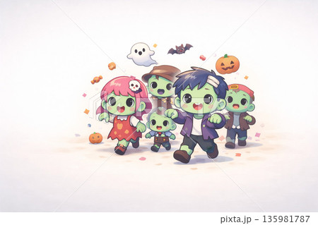 可愛いゾンビたちのハロウィン行進 / Cute Zombies Marching 135981787