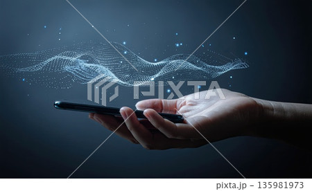 《AI画像》スマートフォンを持つで デジタルとの繋がりイメージ 135981973