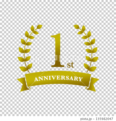 Golden Gradient Laurel Wreath and Ribbon Anniversary 1st 135982047