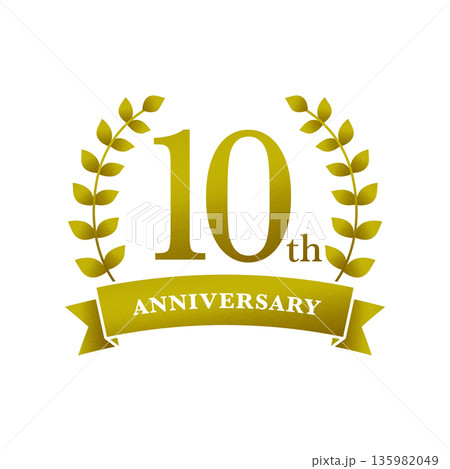 金色グラデーションの月桂冠とリボン アニバーサリー 10th 135982049
