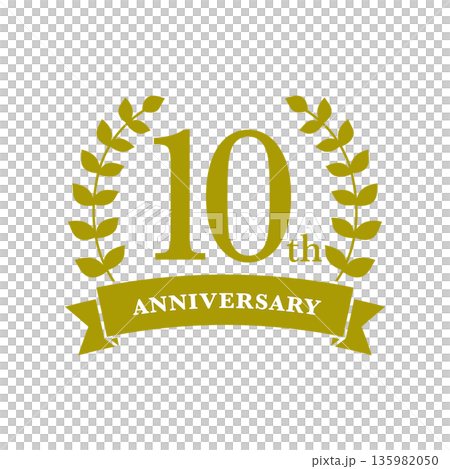 金色月桂花環和絲帶,十週年紀念 金色月桂花環和絲帶,十週年紀念 135982050