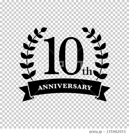 月桂花環和絲帶週年紀念標誌單色10週年 月桂花環和絲帶週年紀念標誌單色10週年 135982053