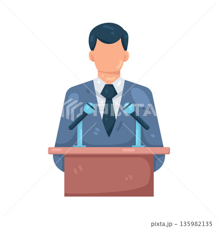 Illustration of public speaker at a podium 135982135