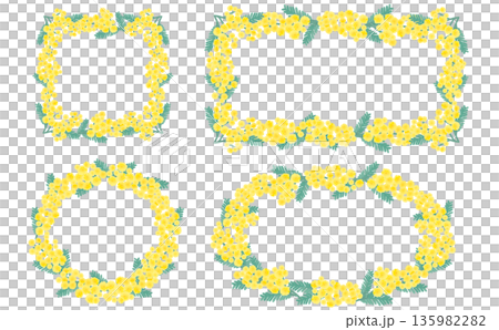 手描きのミモザのシンプル丸・四角フレームセット 手描きのミモザのシンプル丸・四角フレームセット 135982282