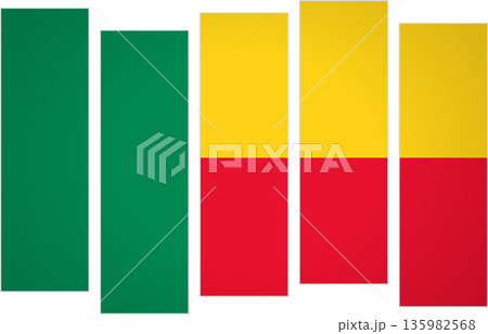 Flag of Benin. Flag with a design featuring vertical panels in a modular perspective Flag of Benin. Flag with a design featuring vertical panels in a modular perspective 135982568
