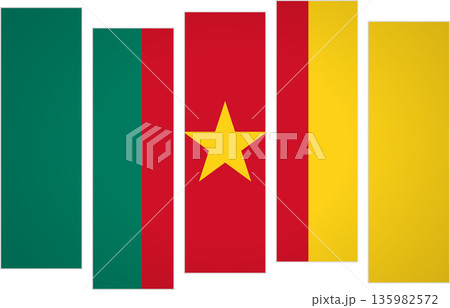 Flag of Cameroon. Flag with a design featuring vertical panels in a modular perspective Flag of Cameroon. Flag with a design featuring vertical panels in a modular perspective 135982572
