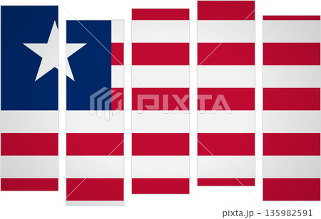 Flag of Liberia. Flag with a design featuring vertical panels in a modular perspective Flag of Liberia. Flag with a design featuring vertical panels in a modular perspective 135982591