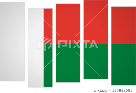 Flag of Madagascar. Flag with a design featuring vertical panels in a modular perspective Flag of Madagascar. Flag with a design featuring vertical panels in a modular perspective 135982593