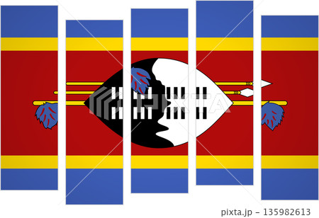 Flag of Swaziland. Flag with a design featuring vertical panels in a modular perspective Flag of Swaziland. Flag with a design featuring vertical panels in a modular perspective 135982613