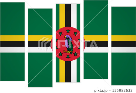 Flag of Dominica. Flag with a design featuring vertical panels in a modular perspective 135982632