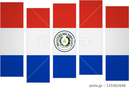 Flag of Paraguay. Flag with a design featuring vertical panels in a modular perspective Flag of Paraguay. Flag with a design featuring vertical panels in a modular perspective 135982646