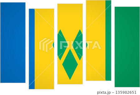 Flag of Saint Vincent and the Grenadines. A design featuring panels in a modular perspective 135982651