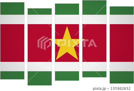 Flag of Suriname. Flag with a design featuring vertical panels in a modular perspective Flag of Suriname. Flag with a design featuring vertical panels in a modular perspective 135982652