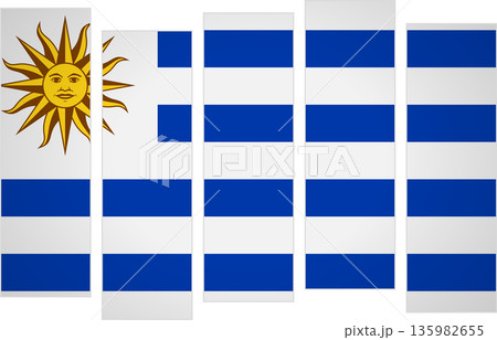 Flag of Uruguay. Flag with a design featuring vertical panels in a modular perspective 135982655