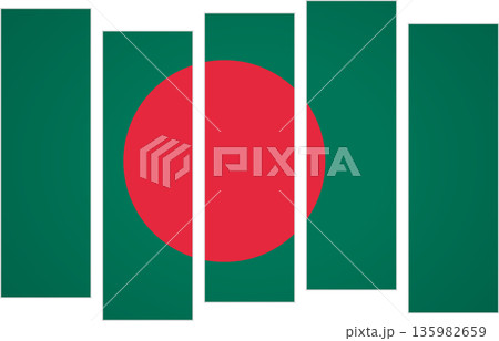 Flag of Bangladesh. Flag with a design featuring vertical panels in a modular perspective Flag of Bangladesh. Flag with a design featuring vertical panels in a modular perspective 135982659