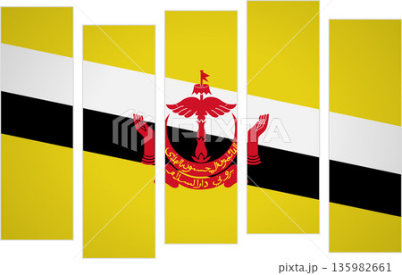 Flag of Brunei. Flag with a design featuring vertical panels in a modular perspective Flag of Brunei. Flag with a design featuring vertical panels in a modular perspective 135982661