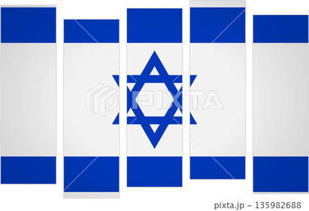 Flag of Israel. Flag with a design featuring vertical panels in a modular perspective Flag of Israel. Flag with a design featuring vertical panels in a modular perspective 135982688