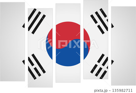 Flag of South Korea. Flag with a design featuring vertical panels in a modular perspective Flag of South Korea. Flag with a design featuring vertical panels in a modular perspective 135982711