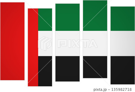 Flag of United Arab Emirates. Flag with a design featuring vertical panels in a modular perspective Flag of United Arab Emirates. Flag with a design featuring vertical panels in a modular perspective 135982718