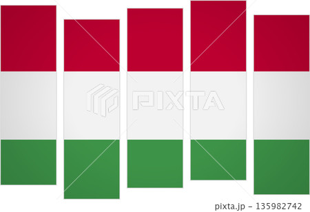 Flag of Hungary. Flag with a design featuring vertical panels in a modular perspective Flag of Hungary. Flag with a design featuring vertical panels in a modular perspective 135982742