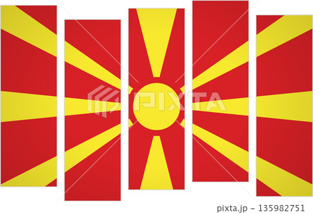 Flag of North Macedonia. Flag with a design featuring vertical panels in a modular perspective 135982751