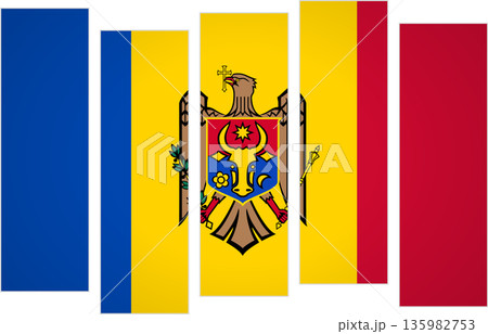Flag of Moldova. Flag with a design featuring vertical panels in a modular perspective 135982753