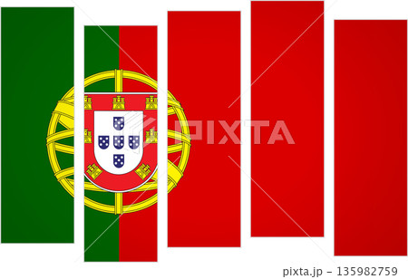Flag of Portugal. Flag with a design featuring vertical panels in a modular perspective Flag of Portugal. Flag with a design featuring vertical panels in a modular perspective 135982759