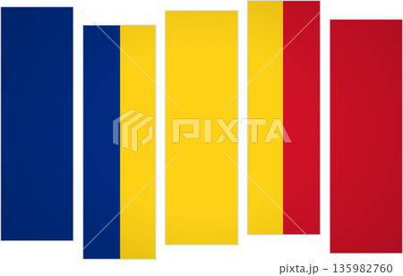 Flag of Romania. Flag with a design featuring vertical panels in a modular perspective Flag of Romania. Flag with a design featuring vertical panels in a modular perspective 135982760