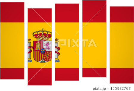 Flag of Spain. Flag with a design featuring vertical panels in a modular perspective Flag of Spain. Flag with a design featuring vertical panels in a modular perspective 135982767