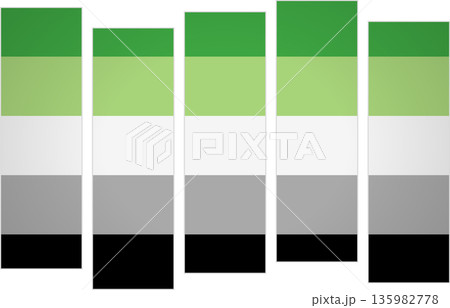 Flag of the Aromantic. LGBTQ. Flag with a design featuring vertical panels in a modular perspective Flag of the Aromantic. LGBTQ. Flag with a design featuring vertical panels in a modular perspective 135982778