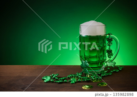 Green beer mug celebrating st. Patrick's day holiday 135982898