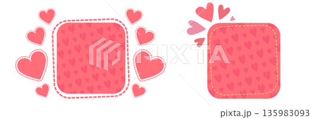Romantic pink heart frame set with stitched borders, square decorative templates for Valentine s Day social media posts, stickers and labels isolated on white Romantic pink heart frame set with stitched borders, square decorative templates for Valentine s Day social media posts, stickers and labels isolated on white 135983093
