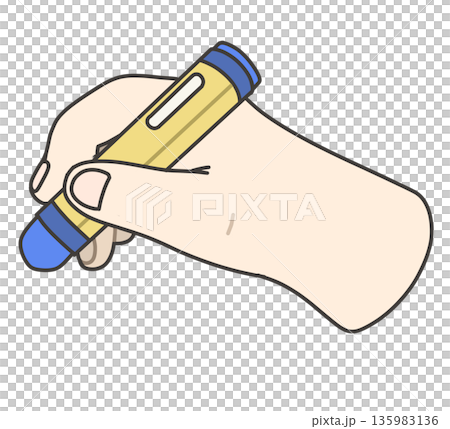 圖：一隻孩子右手拿著一支藍色蠟筆 135983136