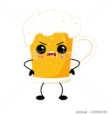 Angry Kawaii Beer Mug Character Illustration Angry Kawaii Beer Mug Character Illustration 135983414
